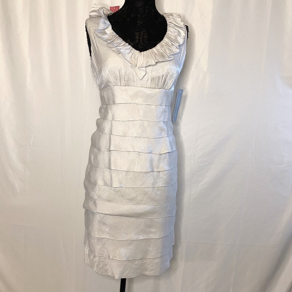 NWT London Times Cocktail Silver Sheath Dress 6